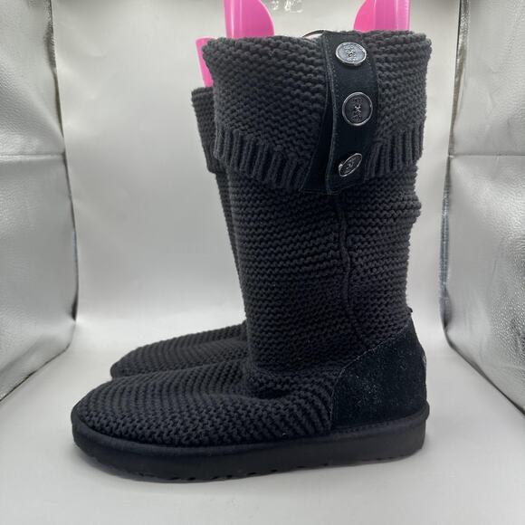 UGG Classic Cardy Boots Womens Size 11 Black Knit Button Tall Winter Cozy - Picture 2 of 7